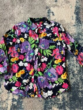 Lauren Ralph Lauren Floral Button-Up Shirt with watercolor Blooms XL